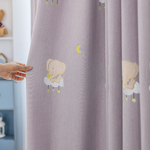 [Smart Elephant] Embroidered kids room drapery - Light Purple sample swatch