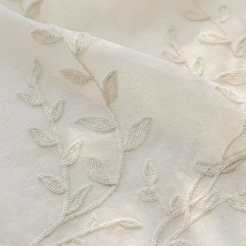 [Olive Branch] - Leaf and branch embroidered sheer curtain 2451 - Oat Cream sample swatch