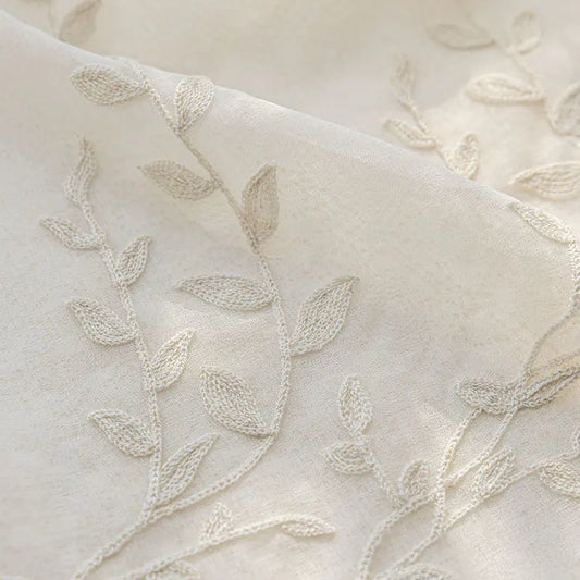 [Olive Branch] - Leaf and branch embroidered sheer curtain 2451 - Oat Cream sample swatch