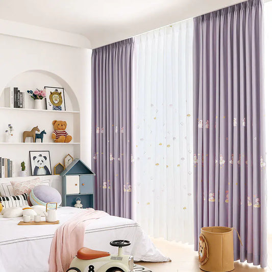 [Sweet Bunny] embroidered kids room blackout curtain - Light purple