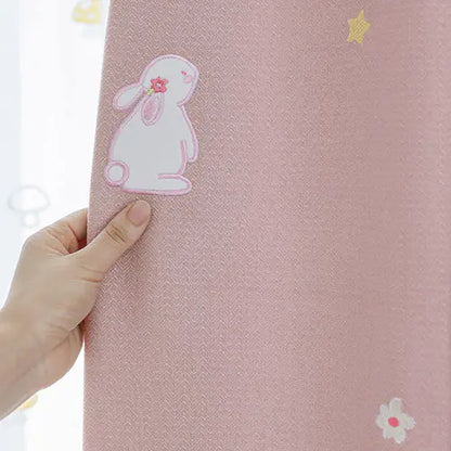 [Sweet Bunny] embroidered kids room blackout curtain - Reddish brown